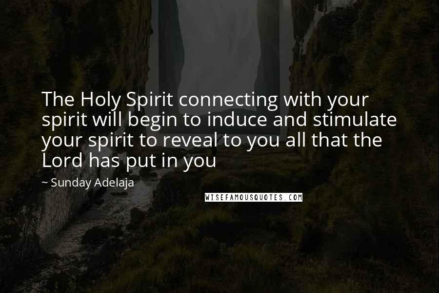 Sunday Adelaja Quotes: The Holy Spirit connecting with your spirit will begin to induce and stimulate your spirit to reveal to you all that the Lord has put in you
