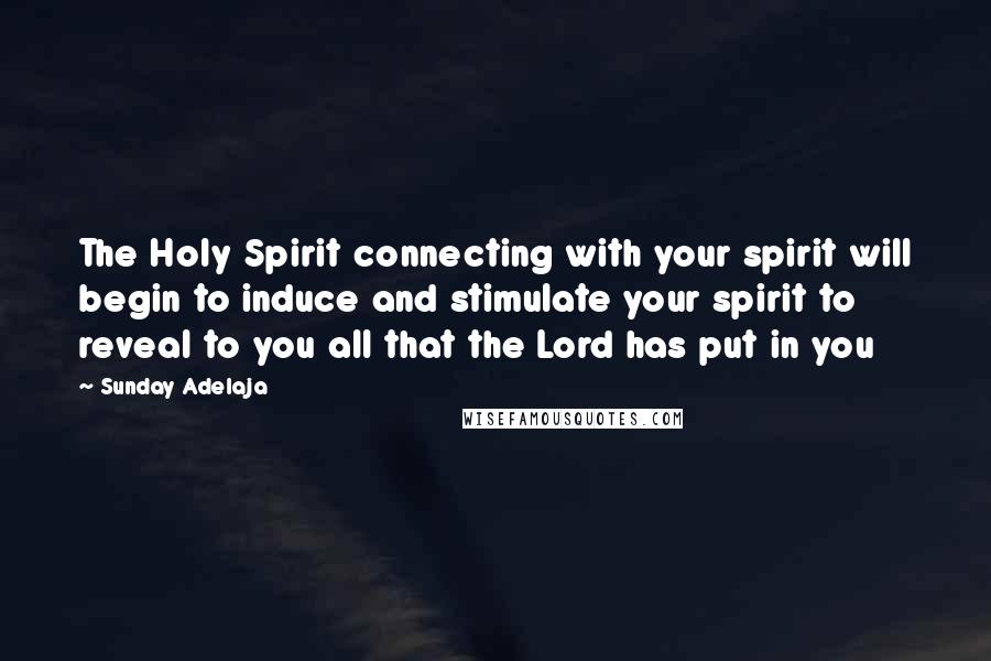 Sunday Adelaja Quotes: The Holy Spirit connecting with your spirit will begin to induce and stimulate your spirit to reveal to you all that the Lord has put in you