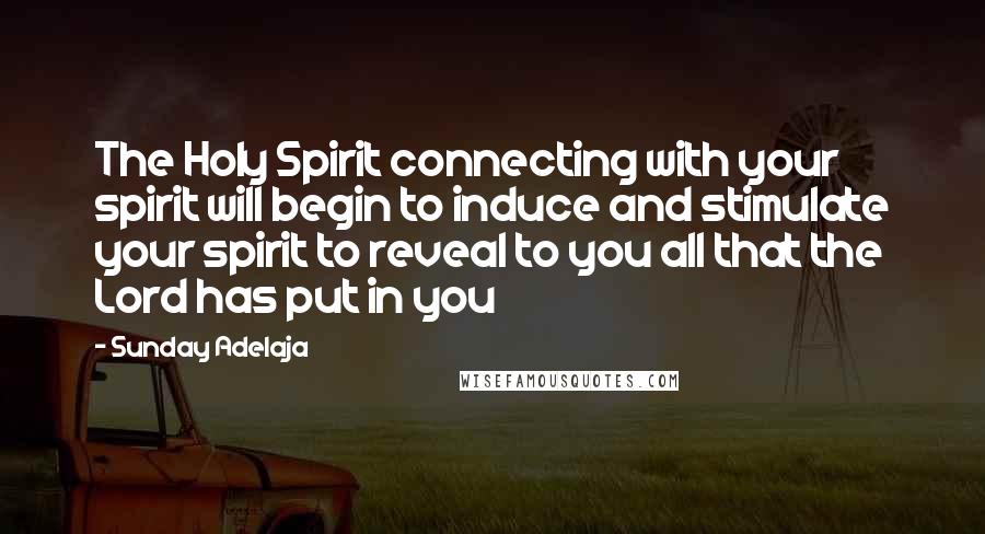 Sunday Adelaja Quotes: The Holy Spirit connecting with your spirit will begin to induce and stimulate your spirit to reveal to you all that the Lord has put in you