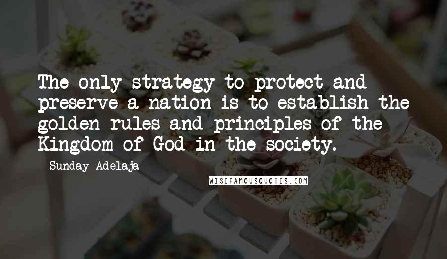 Sunday Adelaja Quotes: The only strategy to protect and preserve a nation is to establish the golden rules and principles of the Kingdom of God in the society.