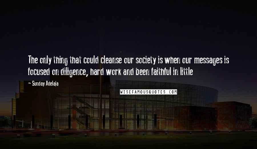 Sunday Adelaja Quotes: The only thing that could cleanse our society is when our messages is focused on diligence, hard work and been faithful in little