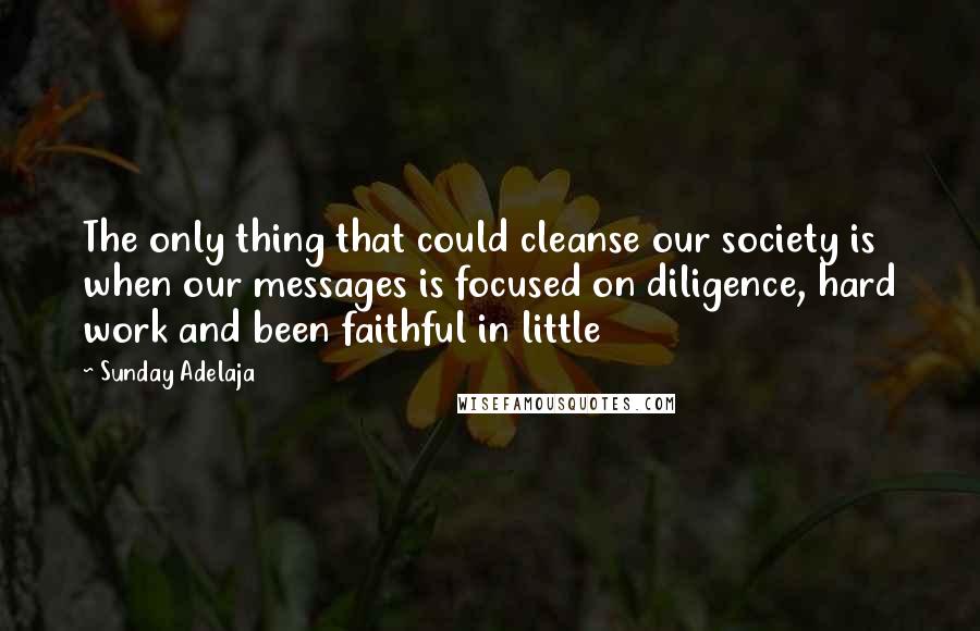 Sunday Adelaja Quotes: The only thing that could cleanse our society is when our messages is focused on diligence, hard work and been faithful in little