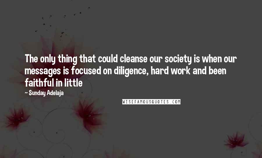 Sunday Adelaja Quotes: The only thing that could cleanse our society is when our messages is focused on diligence, hard work and been faithful in little