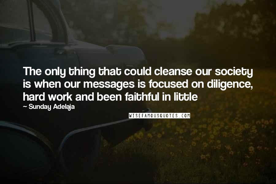 Sunday Adelaja Quotes: The only thing that could cleanse our society is when our messages is focused on diligence, hard work and been faithful in little