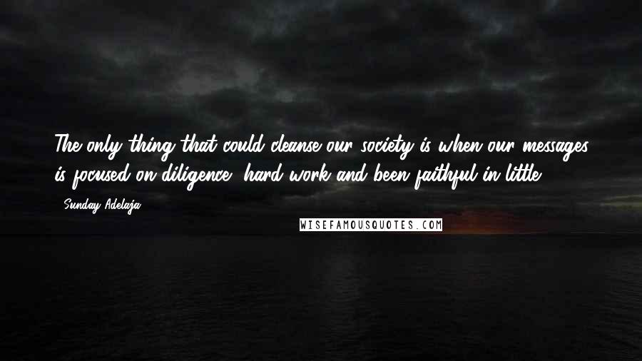 Sunday Adelaja Quotes: The only thing that could cleanse our society is when our messages is focused on diligence, hard work and been faithful in little