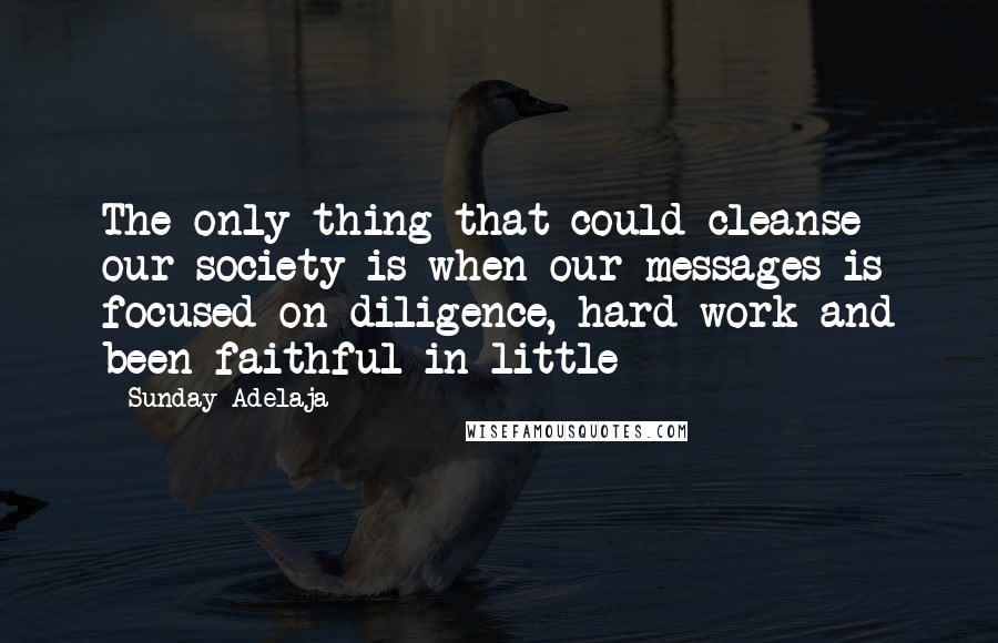 Sunday Adelaja Quotes: The only thing that could cleanse our society is when our messages is focused on diligence, hard work and been faithful in little