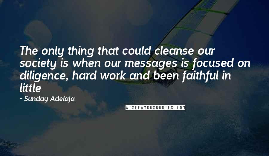 Sunday Adelaja Quotes: The only thing that could cleanse our society is when our messages is focused on diligence, hard work and been faithful in little