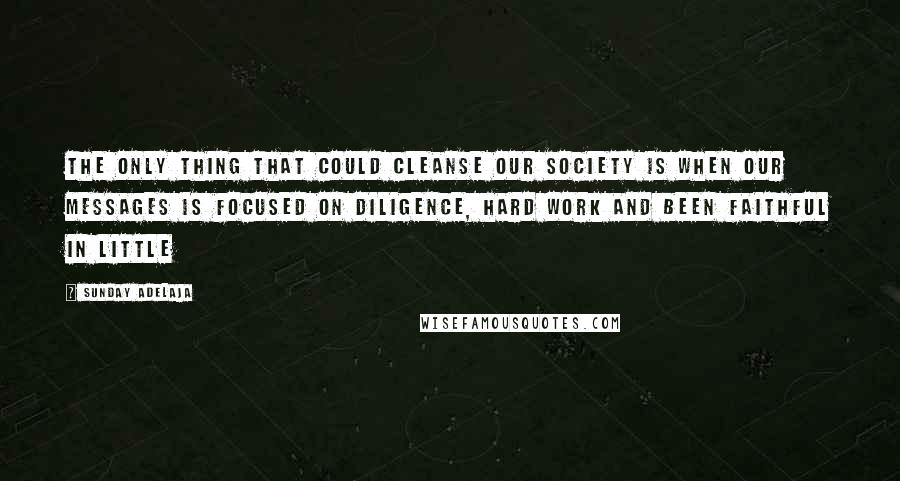 Sunday Adelaja Quotes: The only thing that could cleanse our society is when our messages is focused on diligence, hard work and been faithful in little