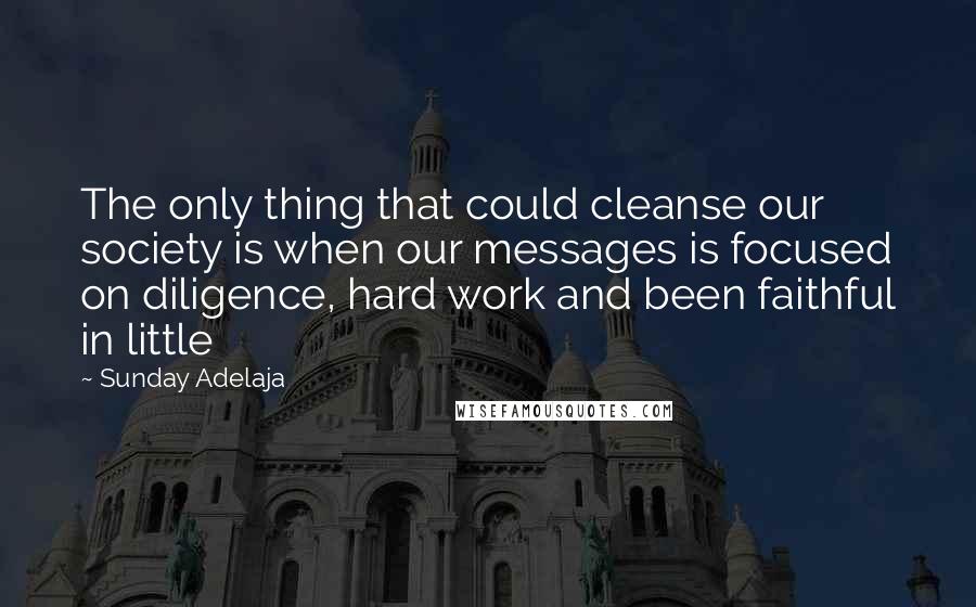 Sunday Adelaja Quotes: The only thing that could cleanse our society is when our messages is focused on diligence, hard work and been faithful in little