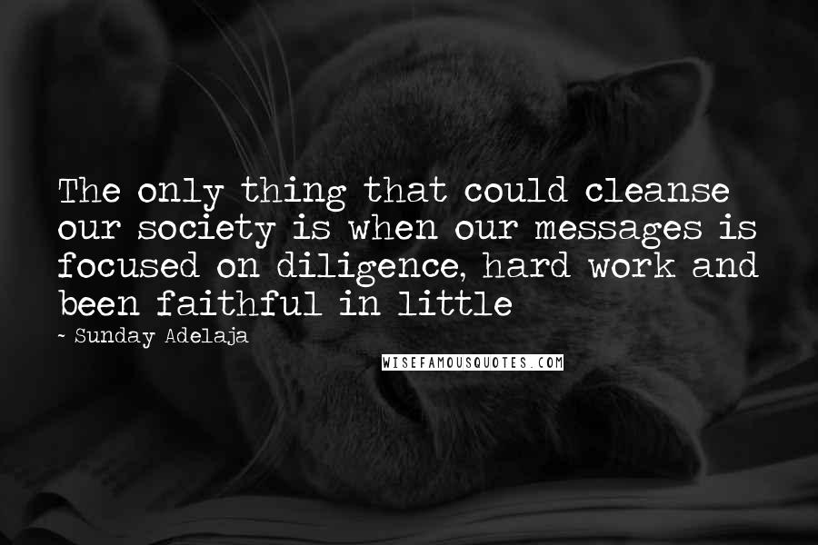 Sunday Adelaja Quotes: The only thing that could cleanse our society is when our messages is focused on diligence, hard work and been faithful in little