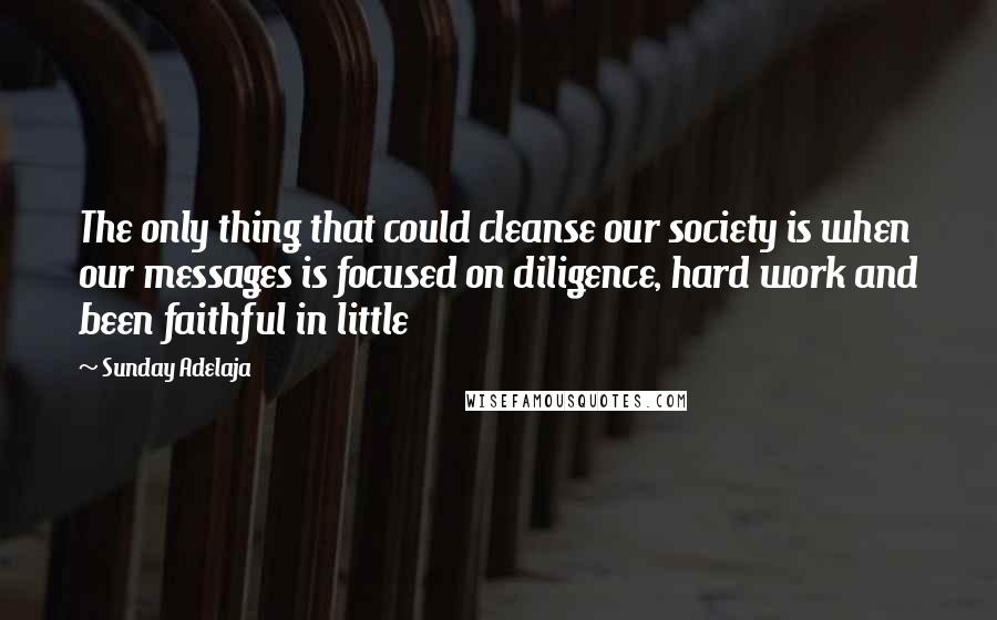 Sunday Adelaja Quotes: The only thing that could cleanse our society is when our messages is focused on diligence, hard work and been faithful in little