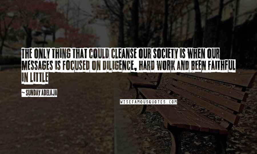Sunday Adelaja Quotes: The only thing that could cleanse our society is when our messages is focused on diligence, hard work and been faithful in little