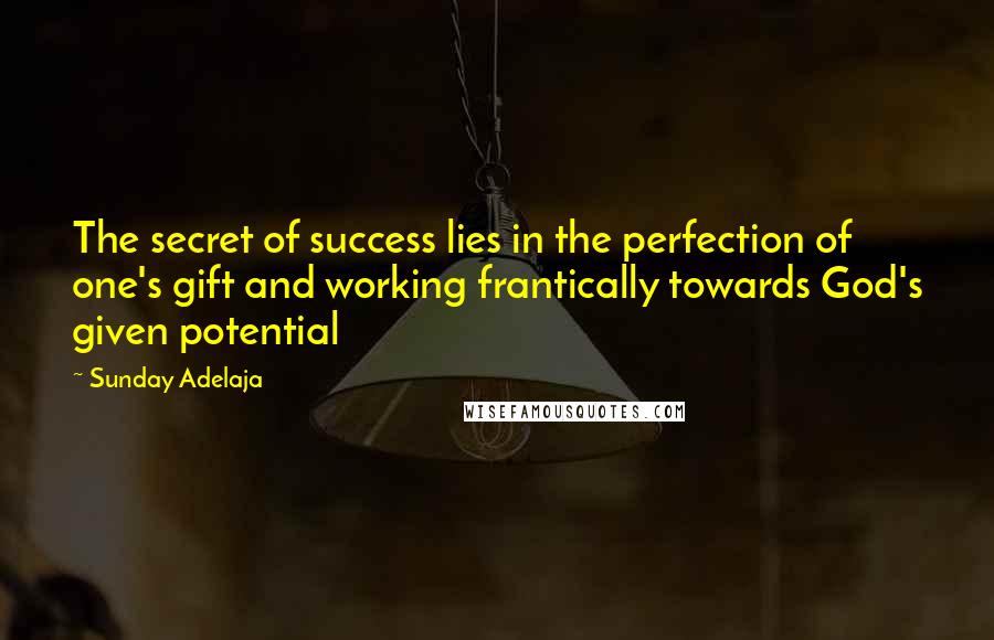 Sunday Adelaja Quotes: The secret of success lies in the perfection of one's gift and working frantically towards God's given potential