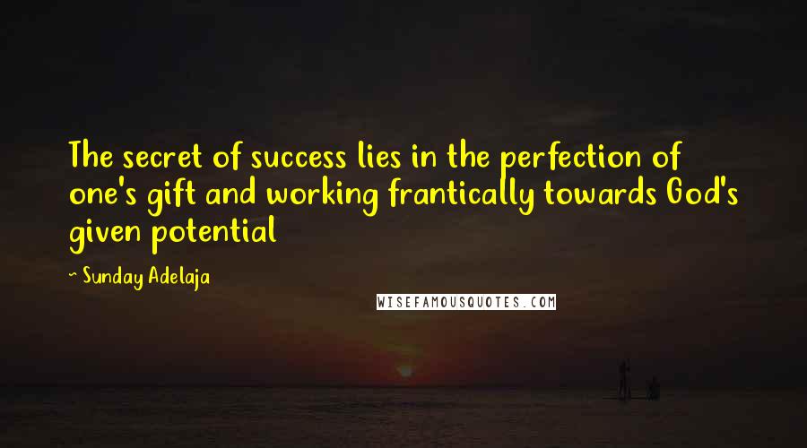 Sunday Adelaja Quotes: The secret of success lies in the perfection of one's gift and working frantically towards God's given potential