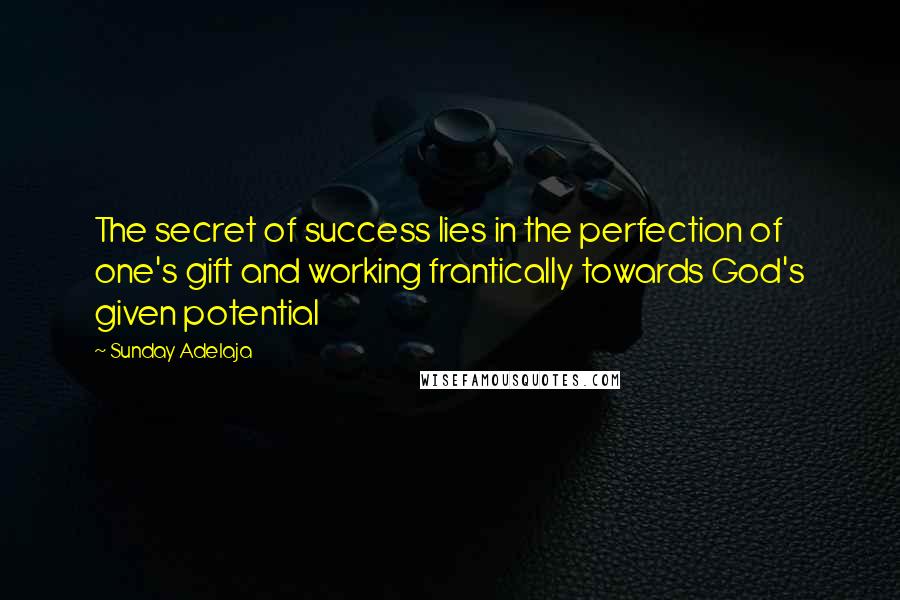Sunday Adelaja Quotes: The secret of success lies in the perfection of one's gift and working frantically towards God's given potential