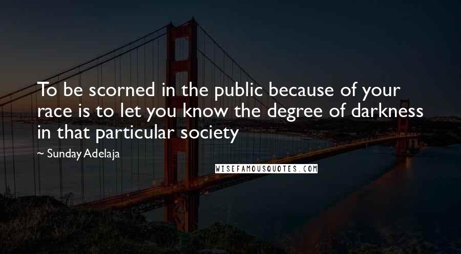 Sunday Adelaja Quotes: To be scorned in the public because of your race is to let you know the degree of darkness in that particular society