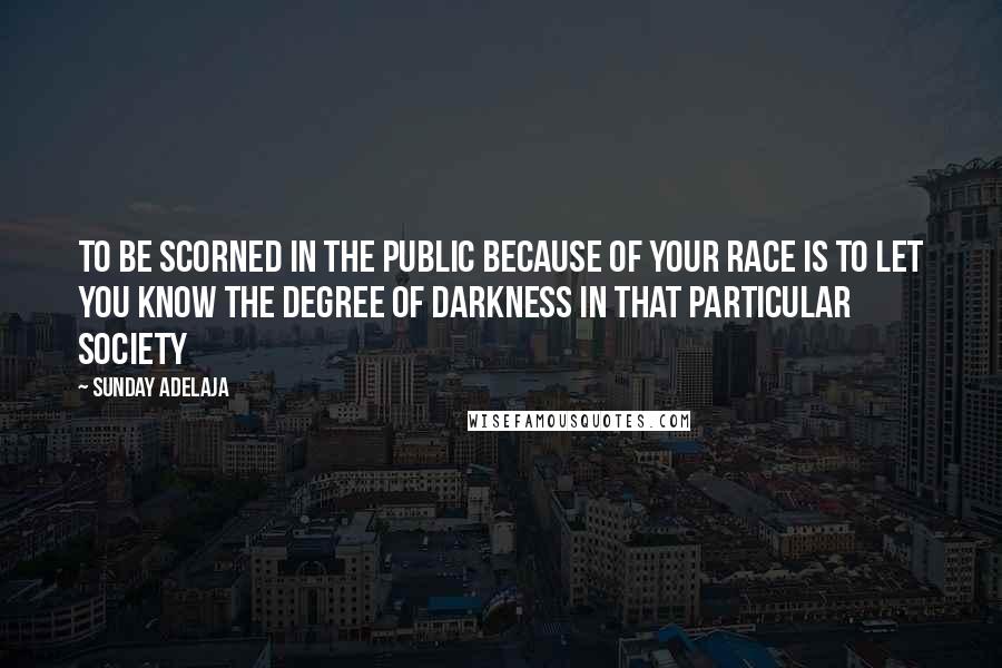 Sunday Adelaja Quotes: To be scorned in the public because of your race is to let you know the degree of darkness in that particular society