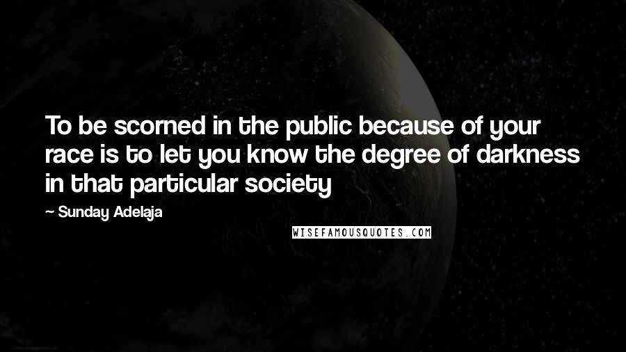 Sunday Adelaja Quotes: To be scorned in the public because of your race is to let you know the degree of darkness in that particular society