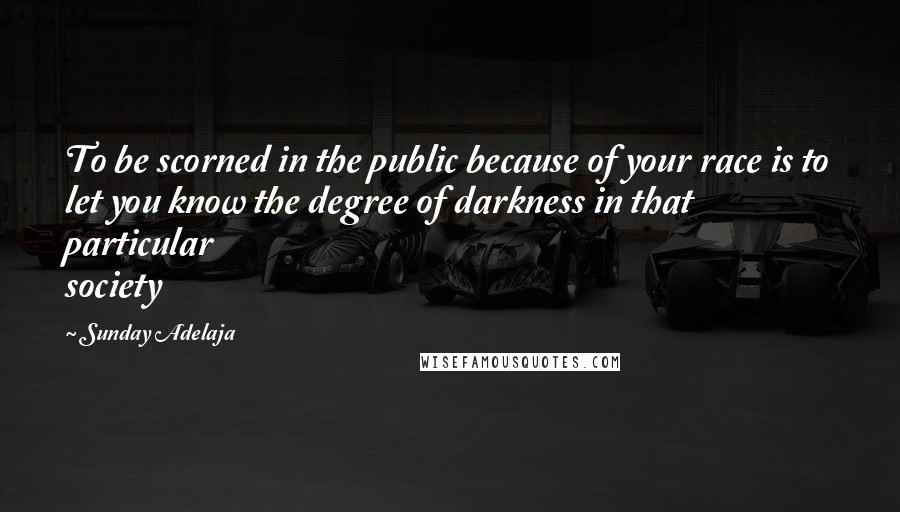 Sunday Adelaja Quotes: To be scorned in the public because of your race is to let you know the degree of darkness in that particular society