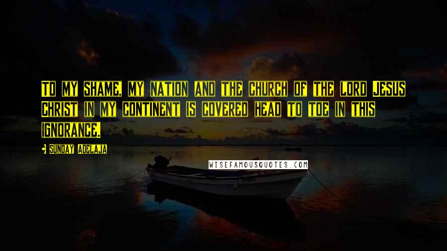 Sunday Adelaja Quotes: To my shame, my nation and the church of the lord Jesus Christ in my continent is covered head to toe in this ignorance.