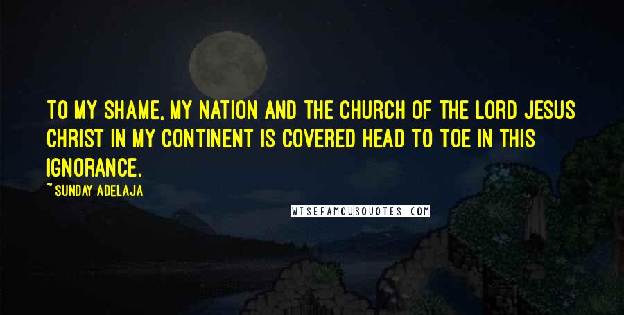 Sunday Adelaja Quotes: To my shame, my nation and the church of the lord Jesus Christ in my continent is covered head to toe in this ignorance.