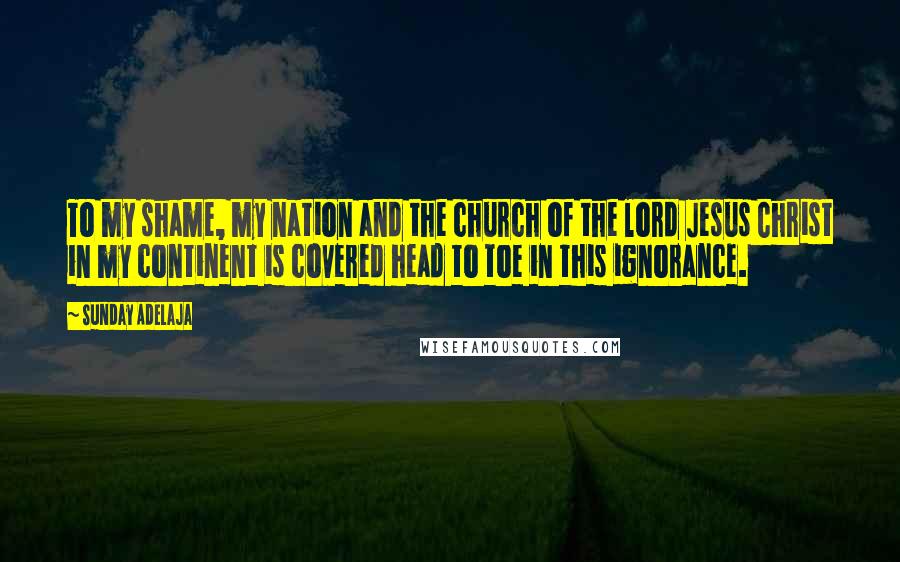 Sunday Adelaja Quotes: To my shame, my nation and the church of the lord Jesus Christ in my continent is covered head to toe in this ignorance.