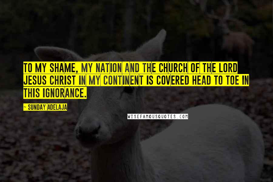 Sunday Adelaja Quotes: To my shame, my nation and the church of the lord Jesus Christ in my continent is covered head to toe in this ignorance.