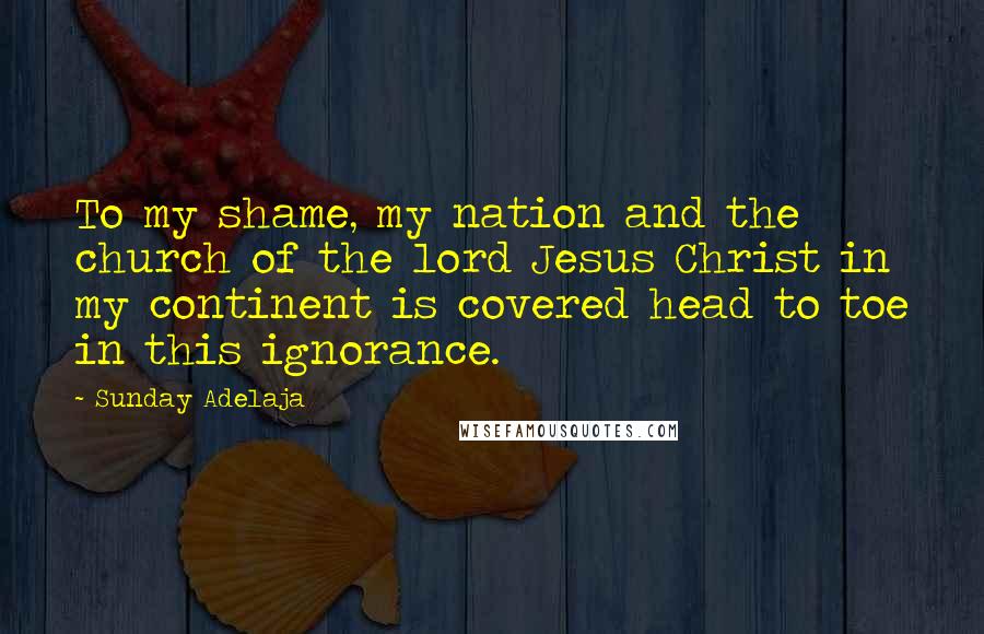 Sunday Adelaja Quotes: To my shame, my nation and the church of the lord Jesus Christ in my continent is covered head to toe in this ignorance.