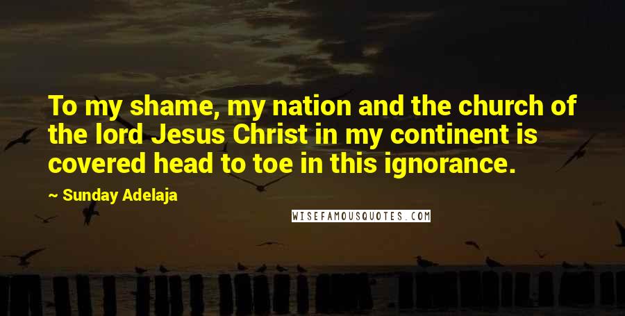 Sunday Adelaja Quotes: To my shame, my nation and the church of the lord Jesus Christ in my continent is covered head to toe in this ignorance.