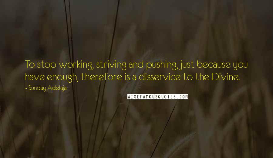 Sunday Adelaja Quotes: To stop working, striving and pushing, just because you have enough, therefore is a disservice to the Divine.