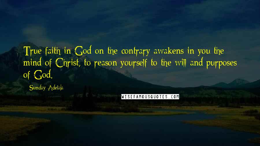 Sunday Adelaja Quotes: True faith in God on the contrary awakens in you the mind of Christ, to reason yourself to the will and purposes of God.