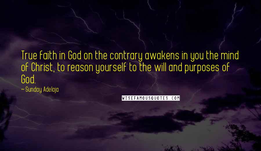 Sunday Adelaja Quotes: True faith in God on the contrary awakens in you the mind of Christ, to reason yourself to the will and purposes of God.