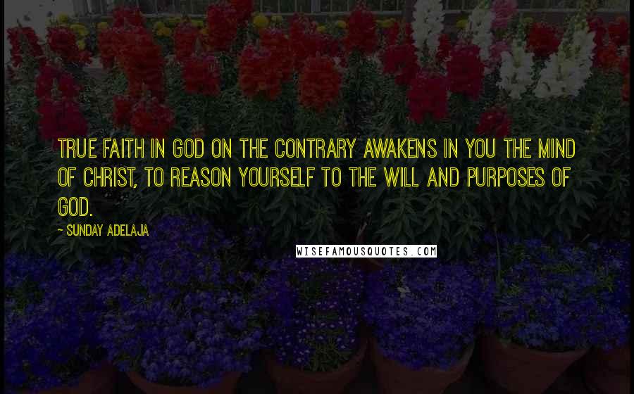 Sunday Adelaja Quotes: True faith in God on the contrary awakens in you the mind of Christ, to reason yourself to the will and purposes of God.