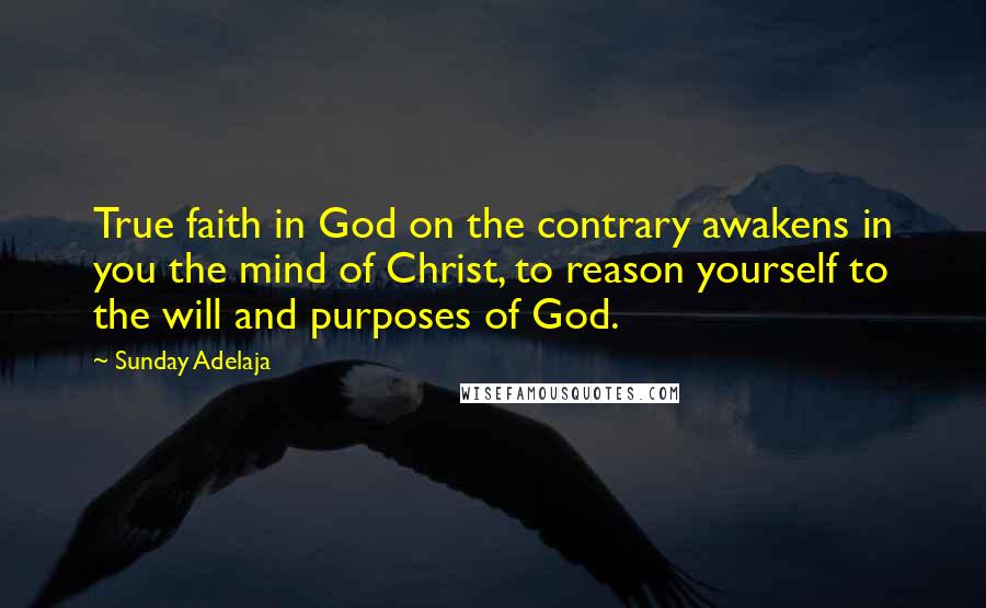Sunday Adelaja Quotes: True faith in God on the contrary awakens in you the mind of Christ, to reason yourself to the will and purposes of God.