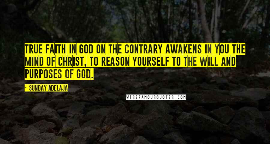 Sunday Adelaja Quotes: True faith in God on the contrary awakens in you the mind of Christ, to reason yourself to the will and purposes of God.