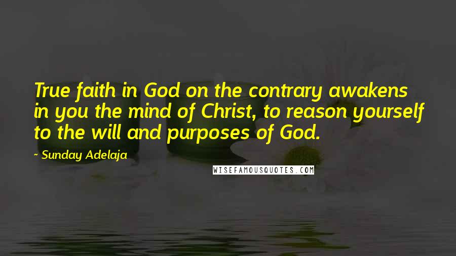 Sunday Adelaja Quotes: True faith in God on the contrary awakens in you the mind of Christ, to reason yourself to the will and purposes of God.