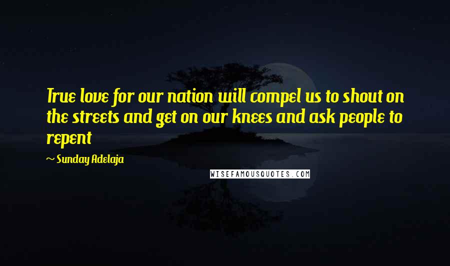 Sunday Adelaja Quotes: True love for our nation will compel us to shout on the streets and get on our knees and ask people to repent