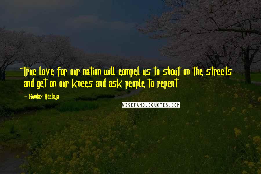 Sunday Adelaja Quotes: True love for our nation will compel us to shout on the streets and get on our knees and ask people to repent