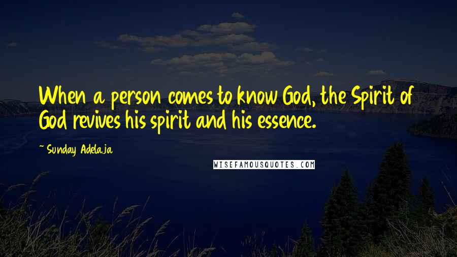 Sunday Adelaja Quotes: When a person comes to know God, the Spirit of God revives his spirit and his essence.