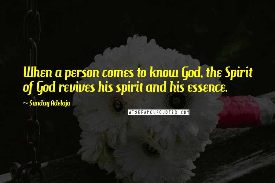 Sunday Adelaja Quotes: When a person comes to know God, the Spirit of God revives his spirit and his essence.