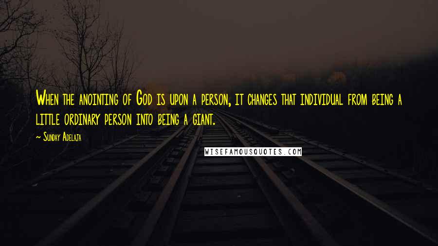 Sunday Adelaja Quotes: When the anointing of God is upon a person, it changes that individual from being a little ordinary person into being a giant.