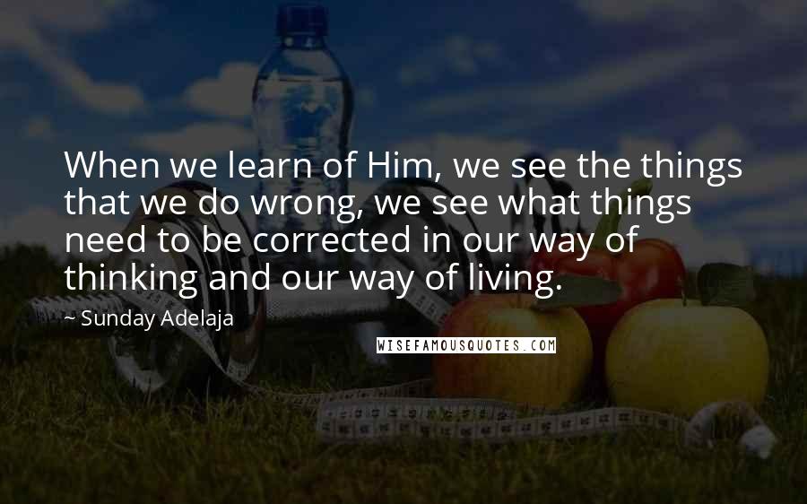 Sunday Adelaja Quotes: When we learn of Him, we see the things that we do wrong, we see what things need to be corrected in our way of thinking and our way of living.