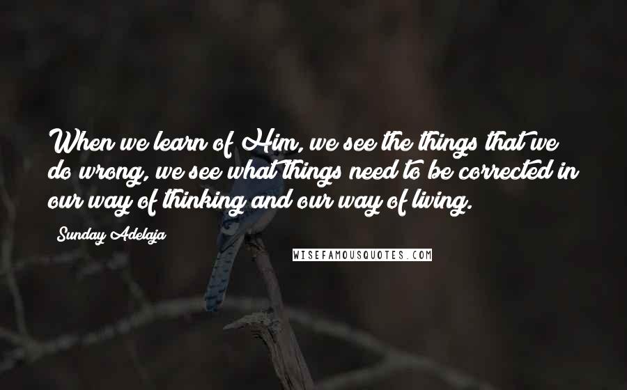 Sunday Adelaja Quotes: When we learn of Him, we see the things that we do wrong, we see what things need to be corrected in our way of thinking and our way of living.