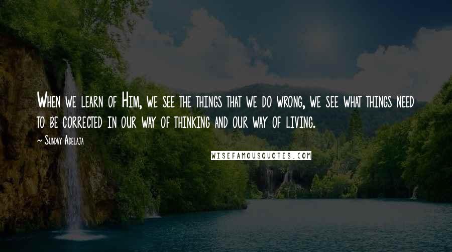 Sunday Adelaja Quotes: When we learn of Him, we see the things that we do wrong, we see what things need to be corrected in our way of thinking and our way of living.