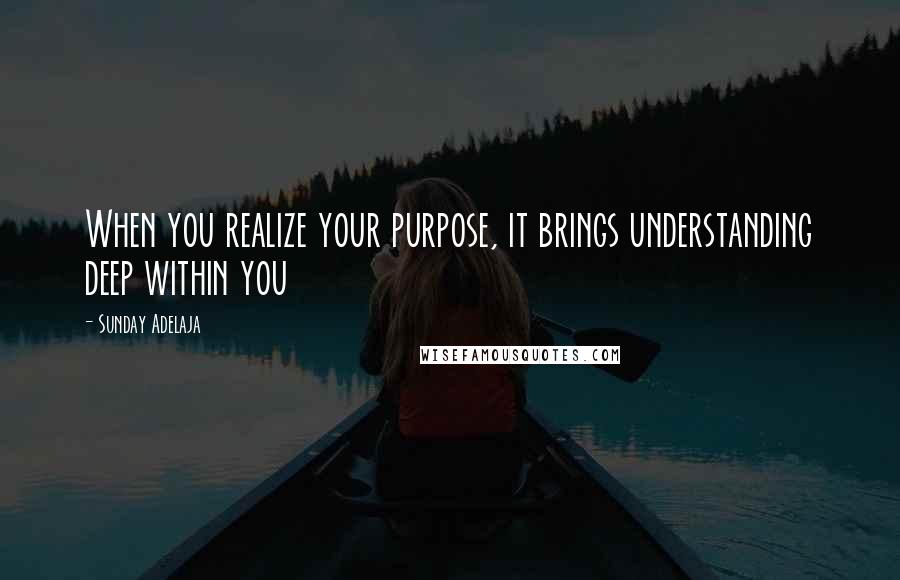 Sunday Adelaja Quotes: When you realize your purpose, it brings understanding deep within you