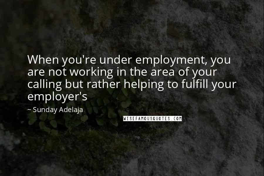 Sunday Adelaja Quotes: When you're under employment, you are not working in the area of your calling but rather helping to fulfill your employer's