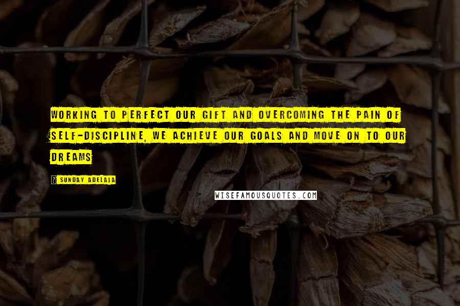 Sunday Adelaja Quotes: Working to perfect our gift and overcoming the pain of self-discipline, we achieve our goals and move on to our dreams