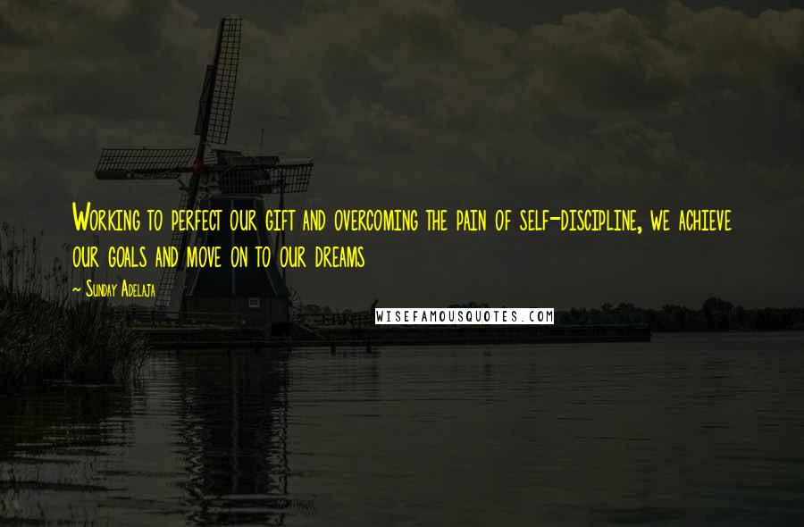 Sunday Adelaja Quotes: Working to perfect our gift and overcoming the pain of self-discipline, we achieve our goals and move on to our dreams