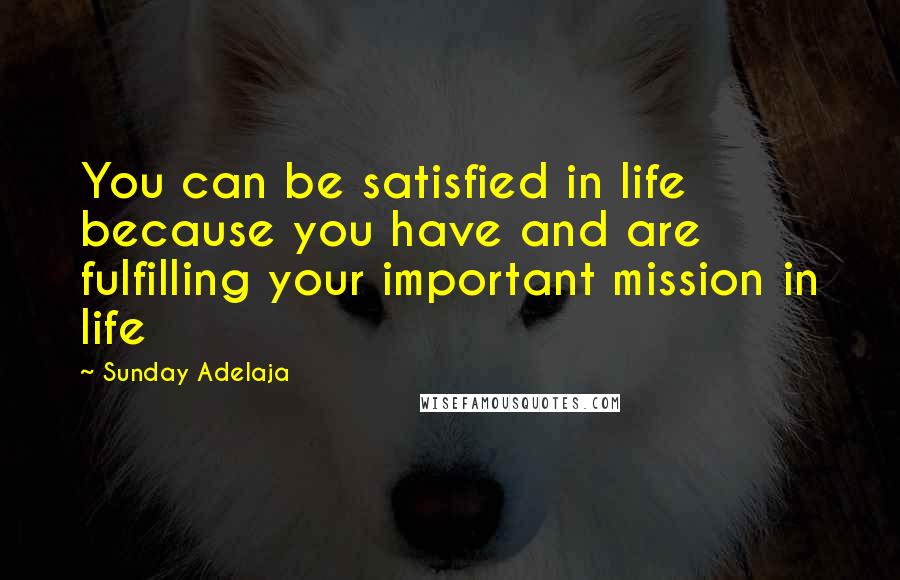 Sunday Adelaja Quotes: You can be satisfied in life because you have and are fulfilling your important mission in life