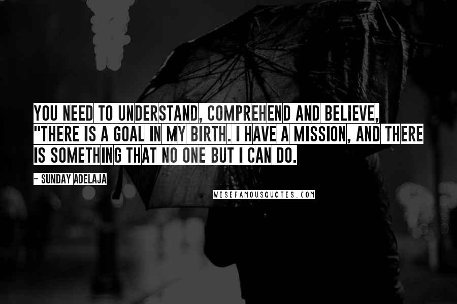 Sunday Adelaja Quotes: You need to understand, comprehend and believe, "There is a goal in my birth. I have a mission, and there is something that no one but I can do.